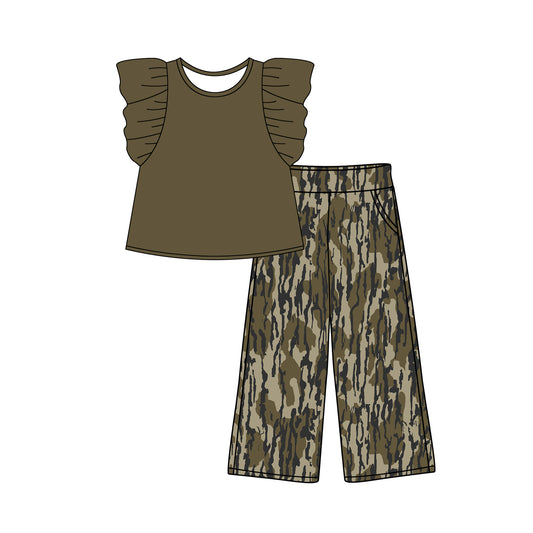 Flutter sleeves top camo pants kids girls clothes