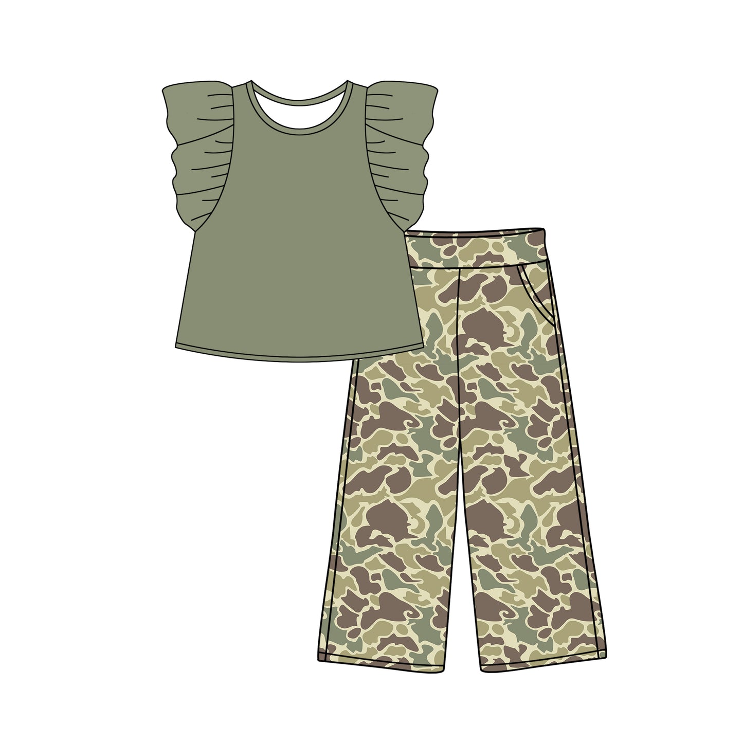 Flutter sleeves top camo pants kids girls clothes