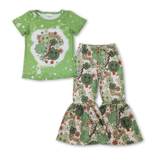 Bleached clover smile top pants lucky girls St Patrick's clothes