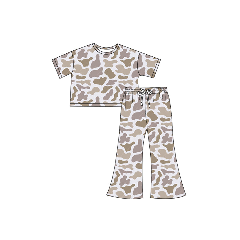 Light grey camo short sleeves top pants kids girls clothes