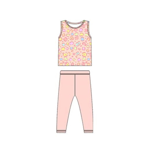 Sleeveless leopard top leggings baby girls clothing