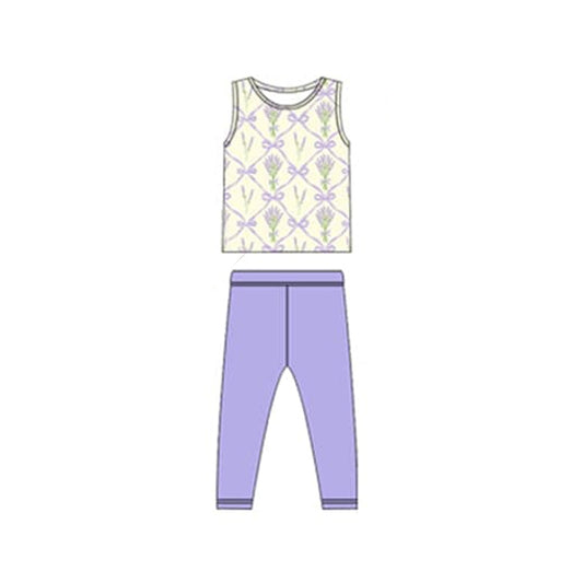 Sleeveless floral bow top leggings baby girls clothing