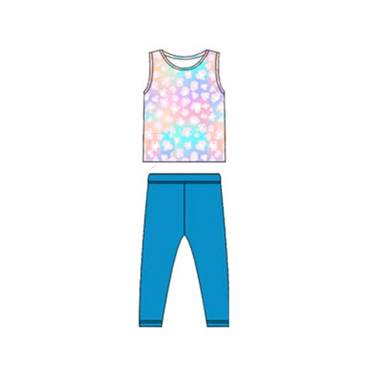 Sleeveless tie dye leopard top leggings baby girls clothes