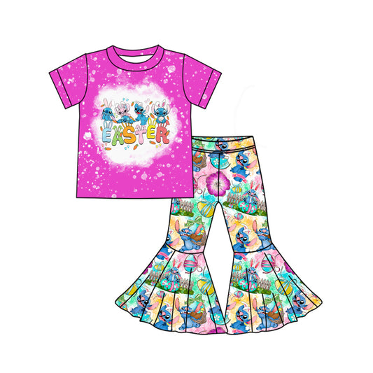 Short sleeves koala bunny eggs top pants girls Easter outfits