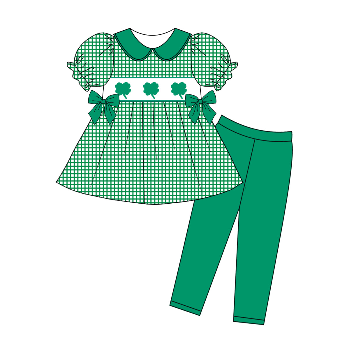 Green plaid clover bow tunic leggings girls St Patrick's clothes