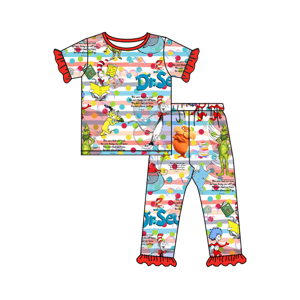 Short sleeves stripe cat hat fish elephant girls pajamas
