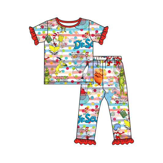Short sleeves stripe cat hat fish elephant girls pajamas