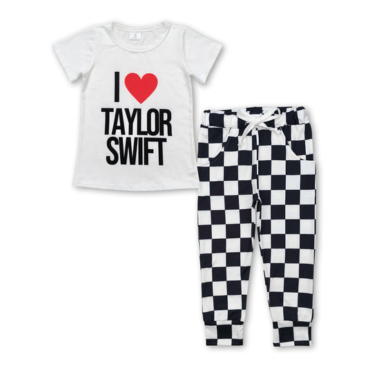 White heart top plaid pants singer girls outfits