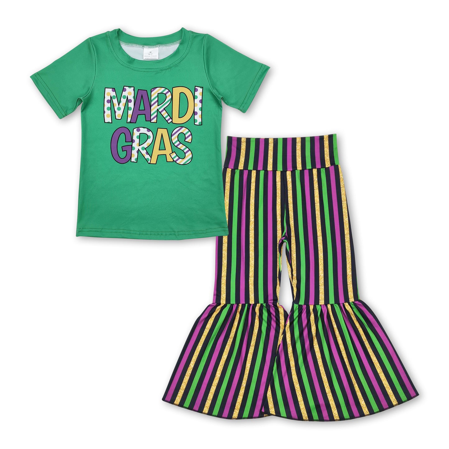 Green Mardi Gras top stripe pants girls clothing set