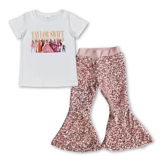 White top sequin pants singer girls clothing