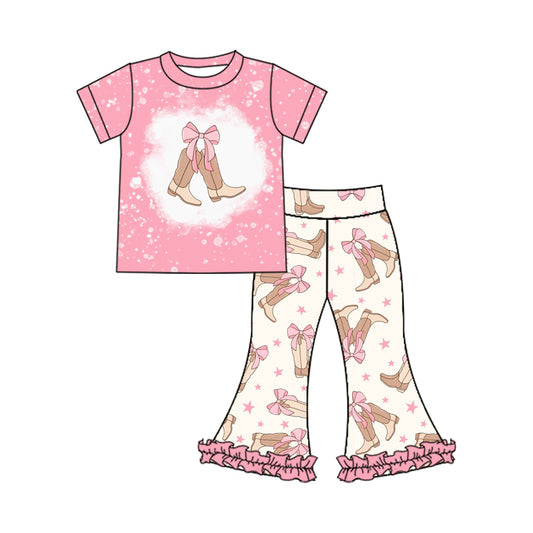 Bleached boots bow top ruffle flare pants western girls clothes