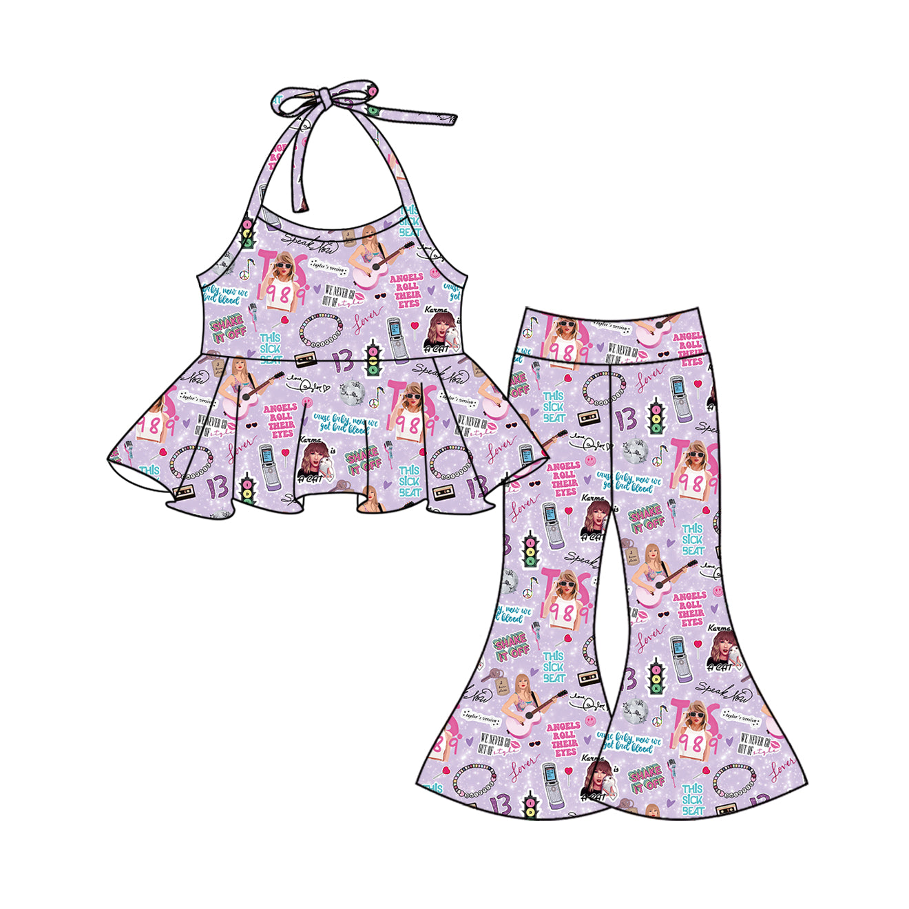 Lavender guitar halter top pants singer girls clothes