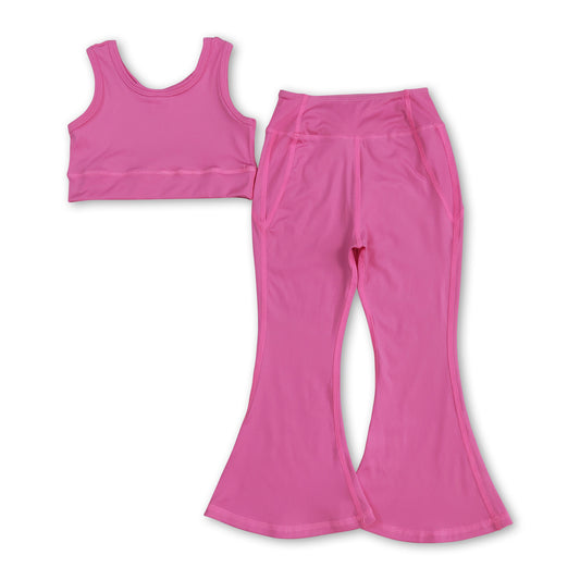 Hot pink crop top floral pants kids girls yoga set