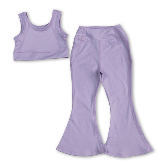 Lavender crop top floral pants kids girls yoga set