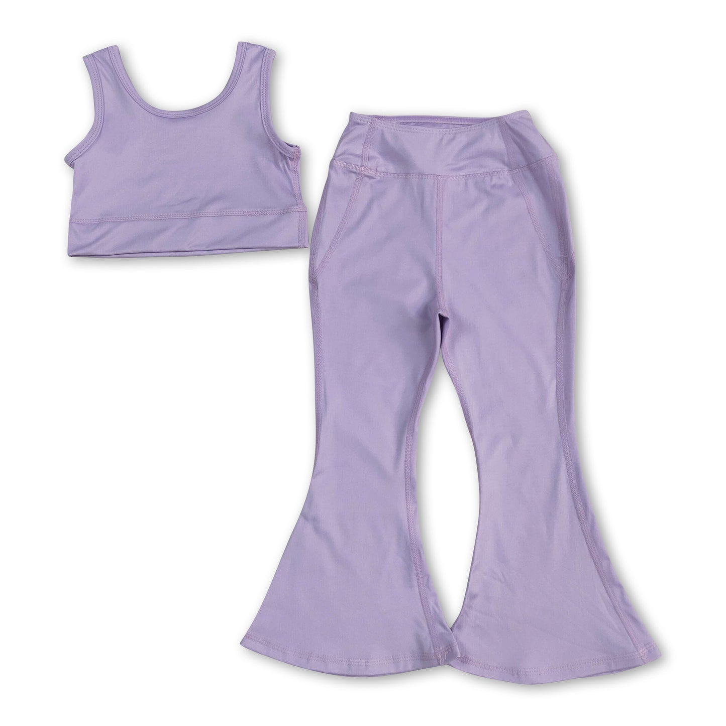 Lavender crop top floral pants kids girls yoga set