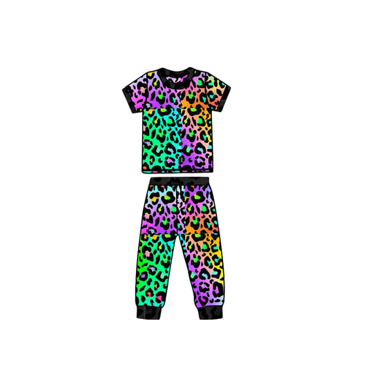 Short sleeves colorful leopard baby kids pajamas