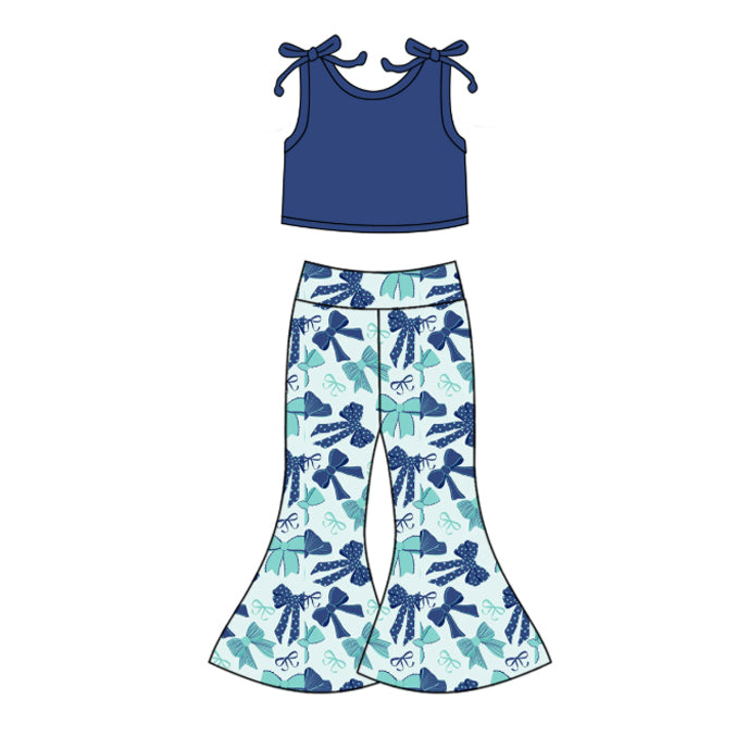 Blue sleeveless top bow bell bottom pants girls clothes