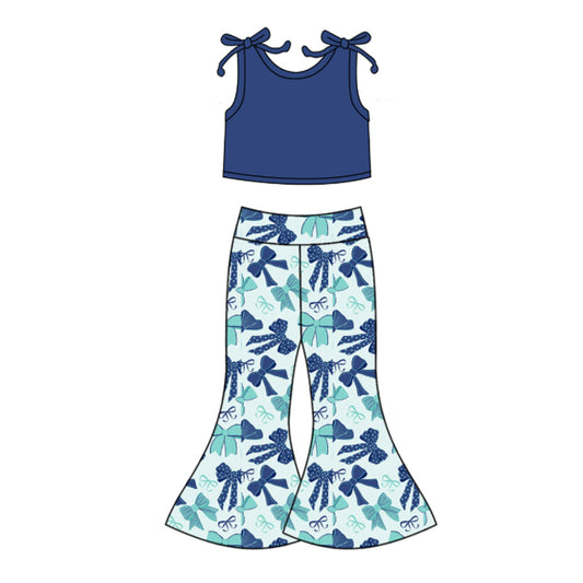 Blue sleeveless top bow bell bottom pants girls clothes
