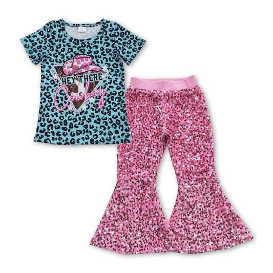 Leopard cowboy western top sequin pants girls clothes