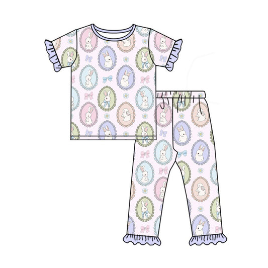 colorful easter egg rabbit girl short sleeve set