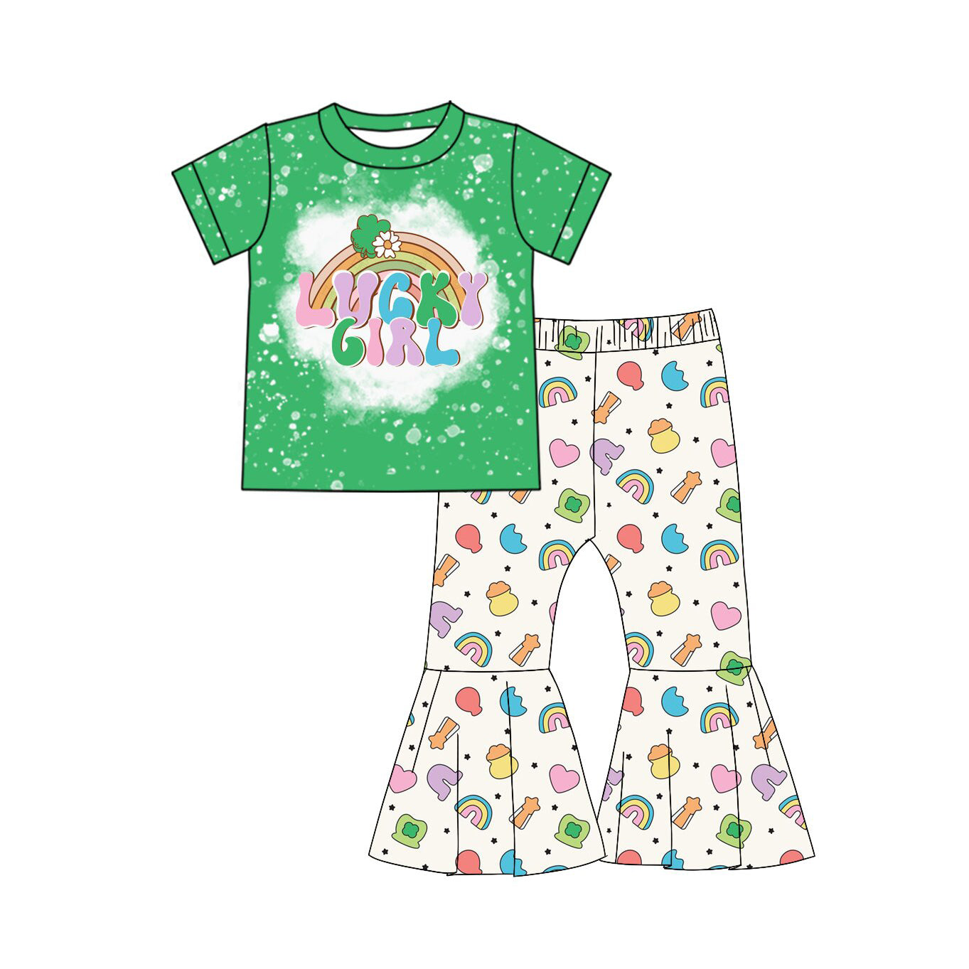Green lucky girl short sleeve set
