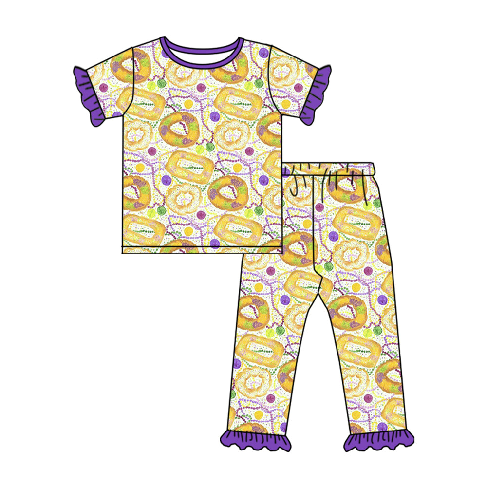 purple green yellow donut girl short sleeve set