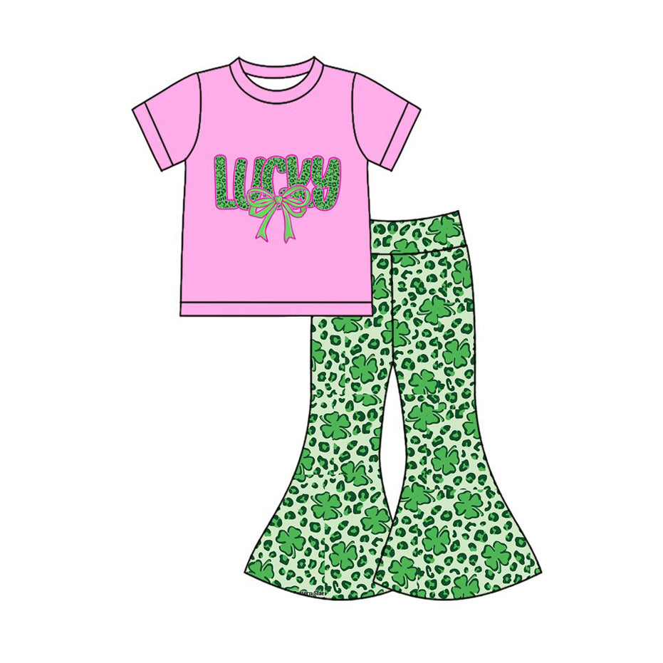 lucky leaves print girl long sleeve set