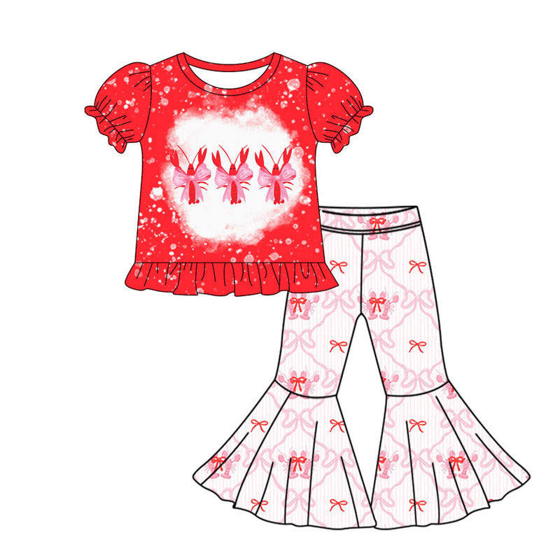 red crab print print girl short sleeve set