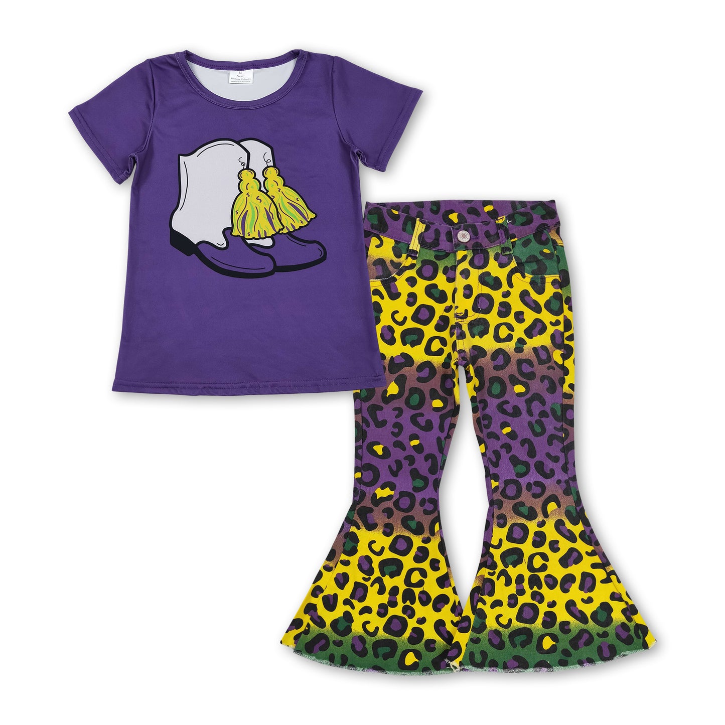 Purple boots top leopard jeans girls Mardi Gras clothes