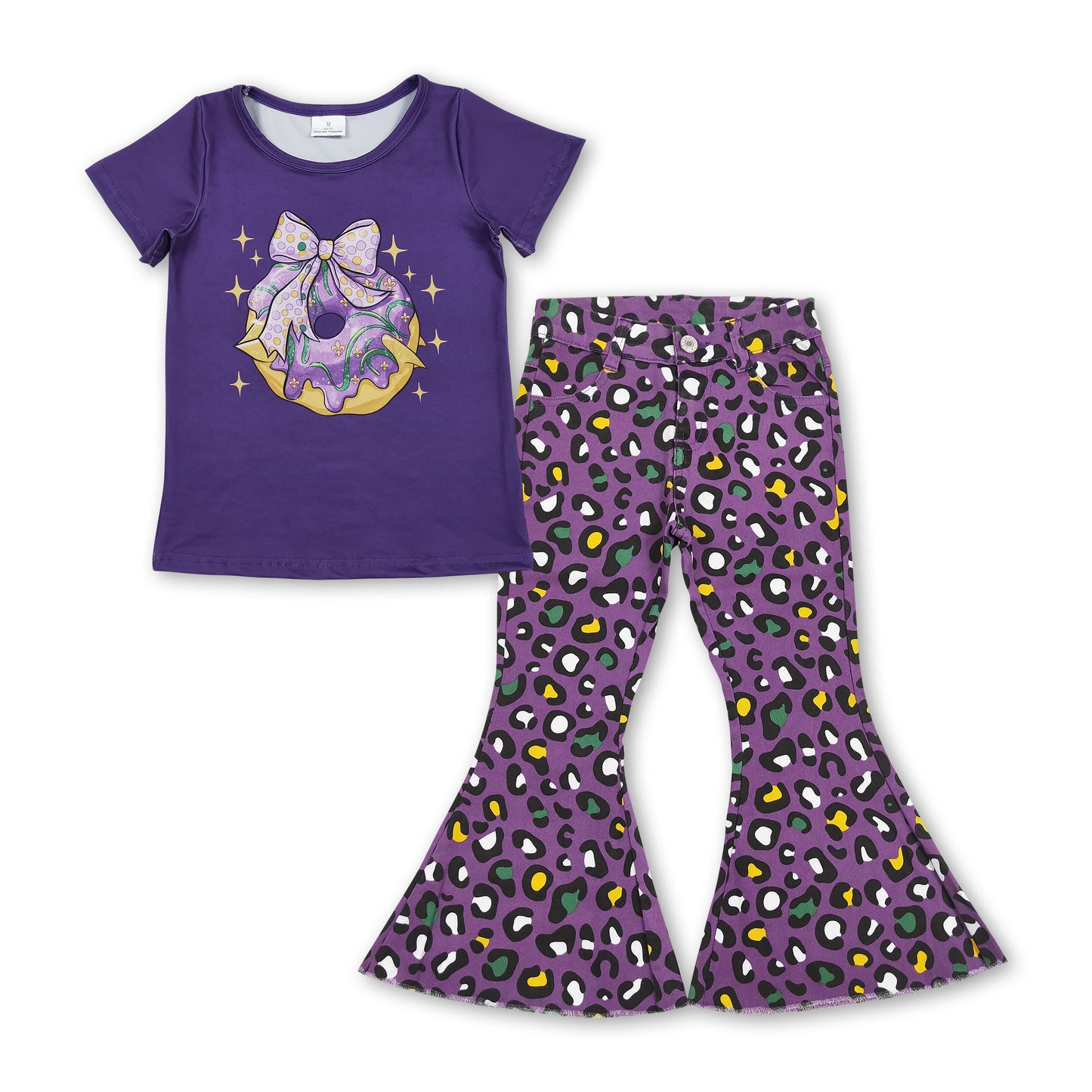 Bow donut top purple leopard jeans girls Mardi Gras clothes