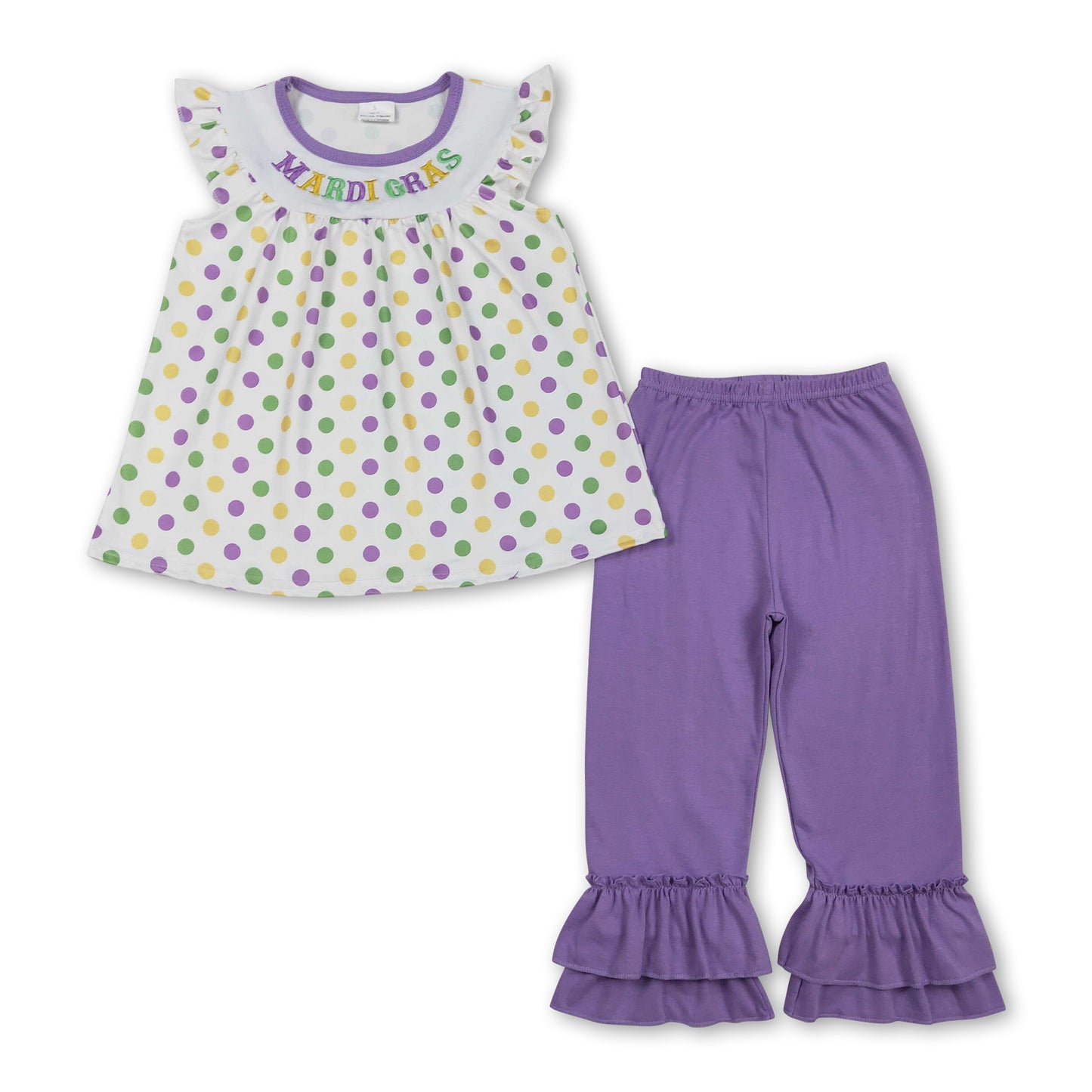 Purple green yellow polka dots Mardi Gras girls outfits
