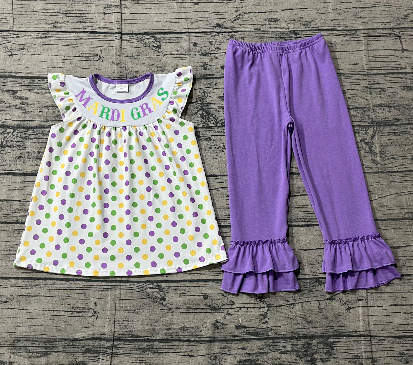 Purple green yellow polka dots Mardi Gras girls outfits