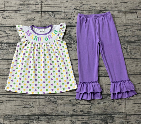 Purple green yellow polka dots Mardi Gras girls outfits