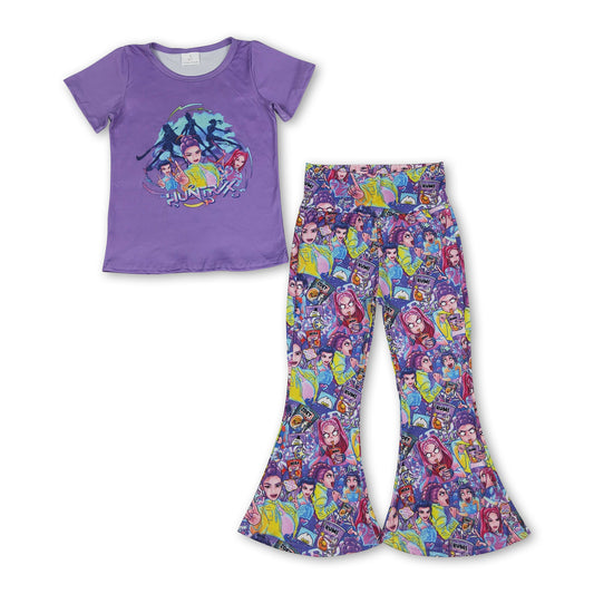 Short sleeves purple hunter top pants music girls outfits