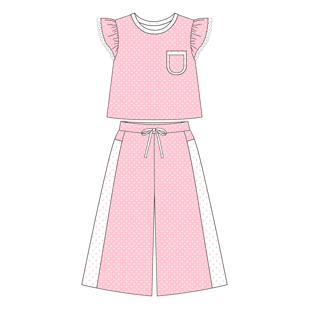 Pink polka dots flutter sleeves top pants girls outfits