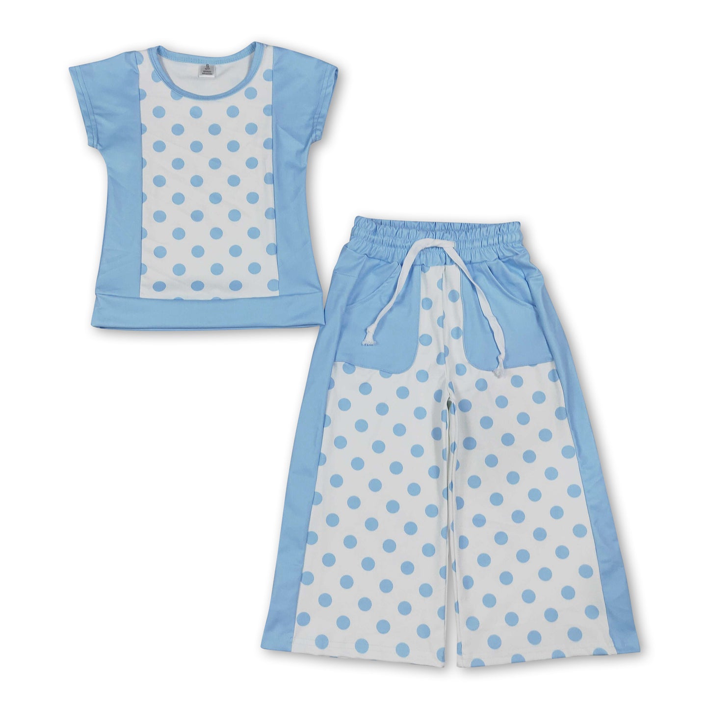 Blue polka dots top pockets pants girls active set