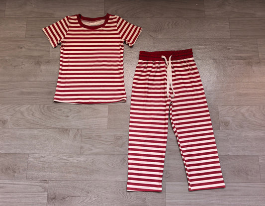 Short sleeves maroon stripe top pants girls outfits