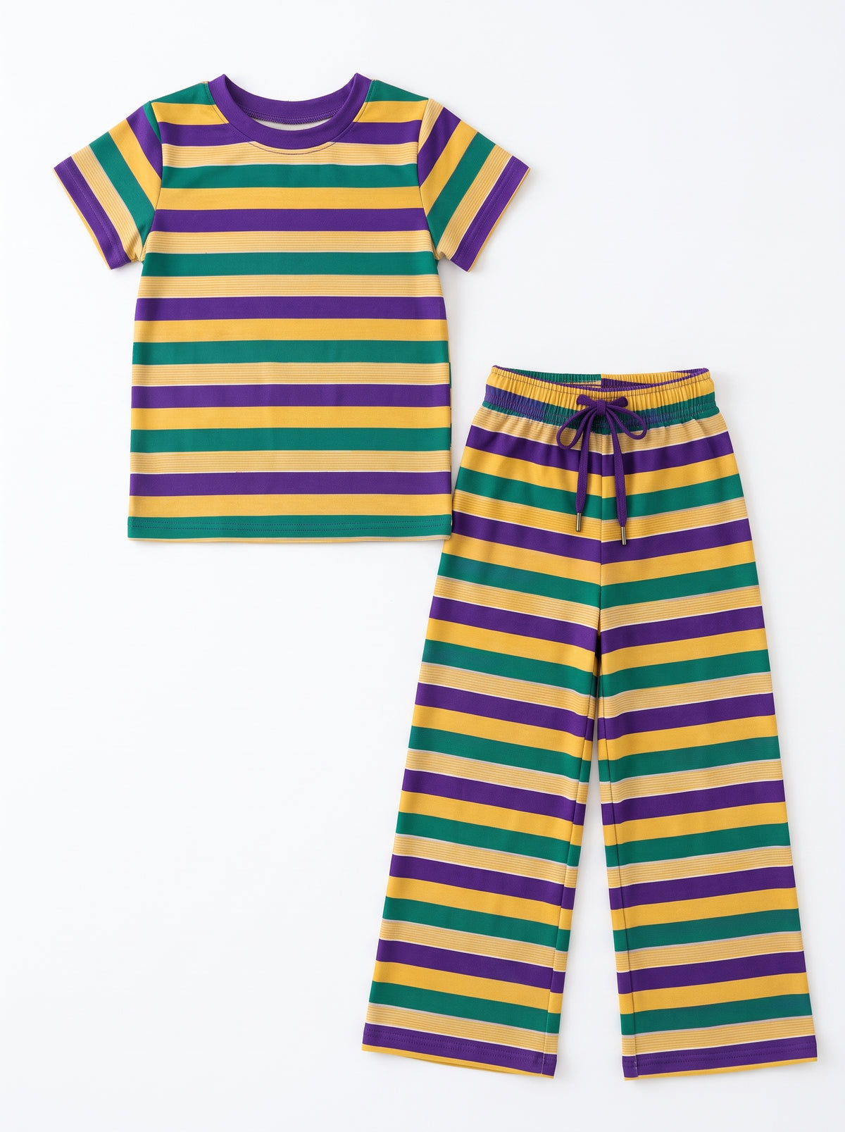 Short sleeves stripe kids girls Mardi Gras outfits