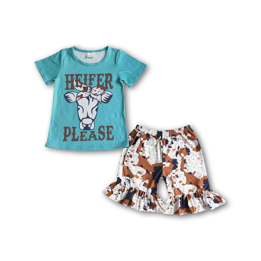 Heifer please cow print shorts girls boutique clothing set