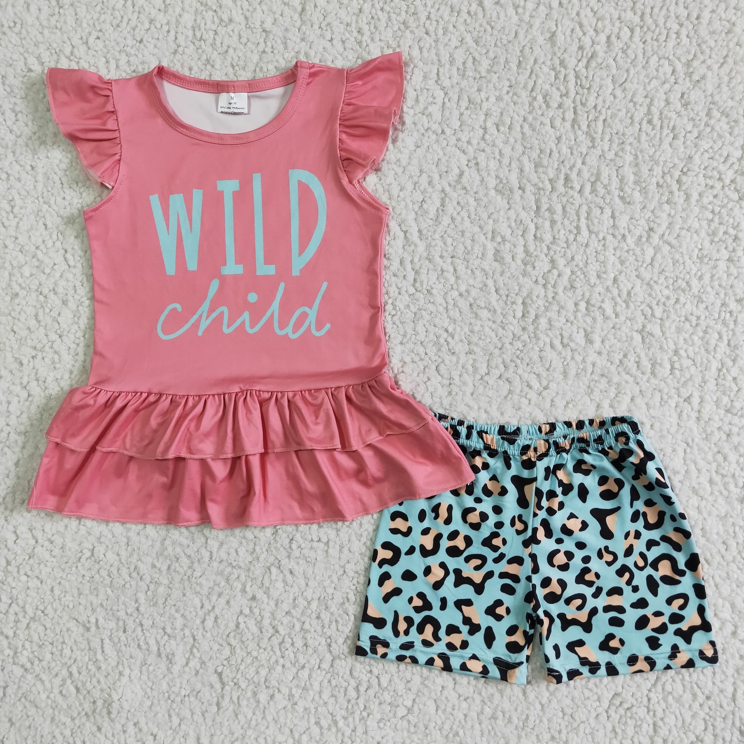 Wild child ruffle shirt leopard shorts girls clothes