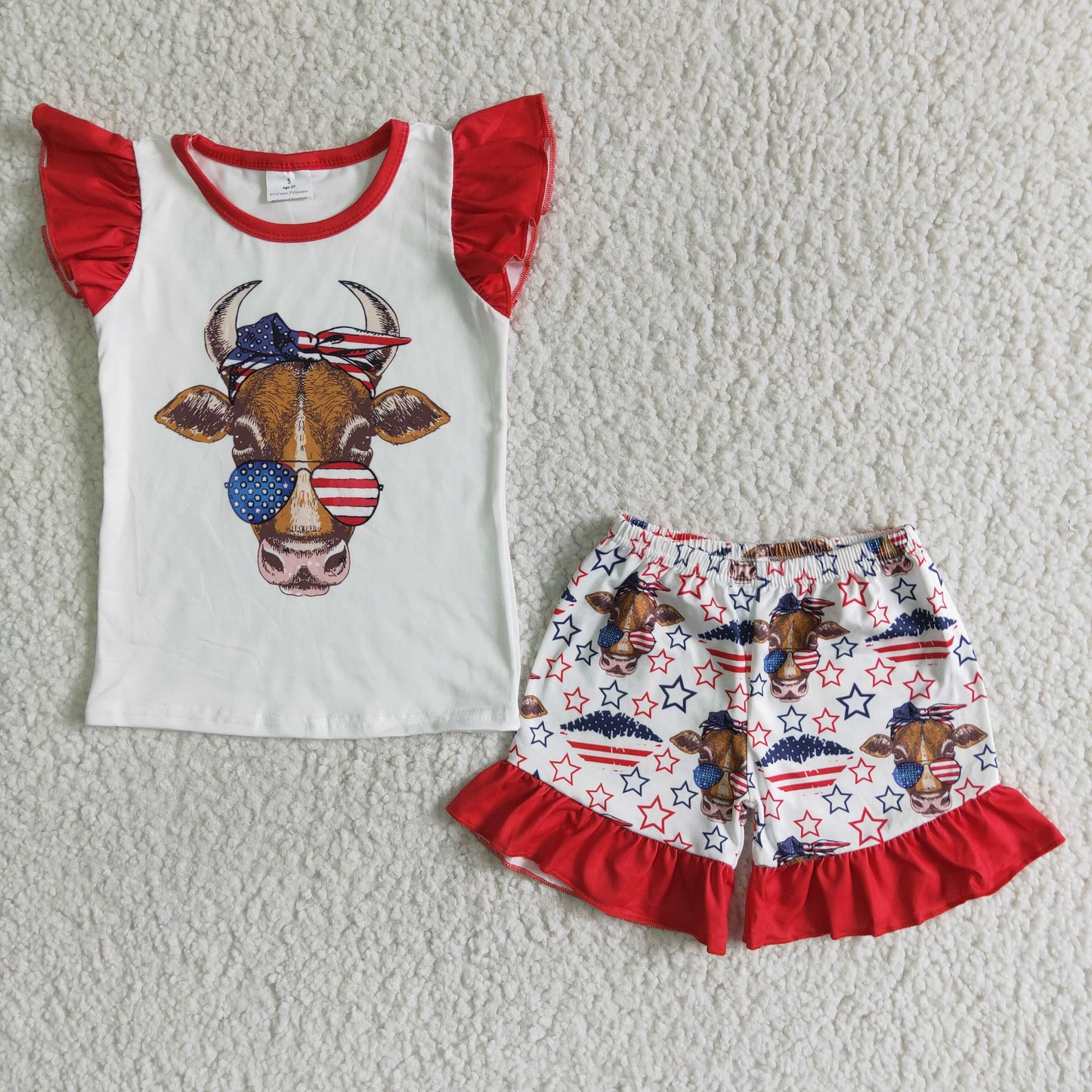 Cow print shirt shorts baby girls 4th of july outfits