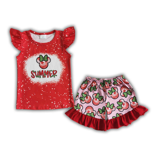 Summer watermelon shirt ruffle shorts girls boutique clothes