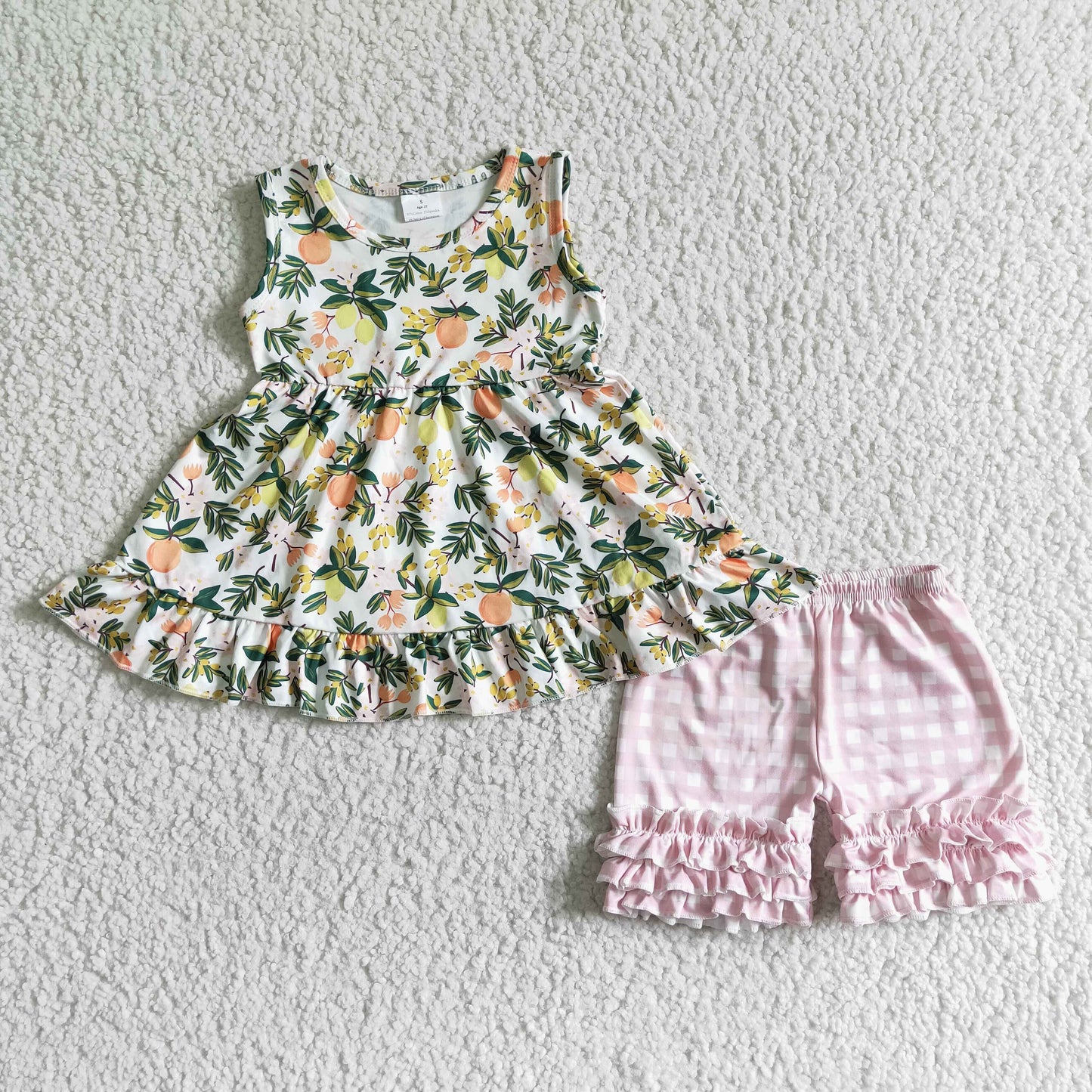 Peach lemon sleeveless shirt ruffle shorts girls summer clothes