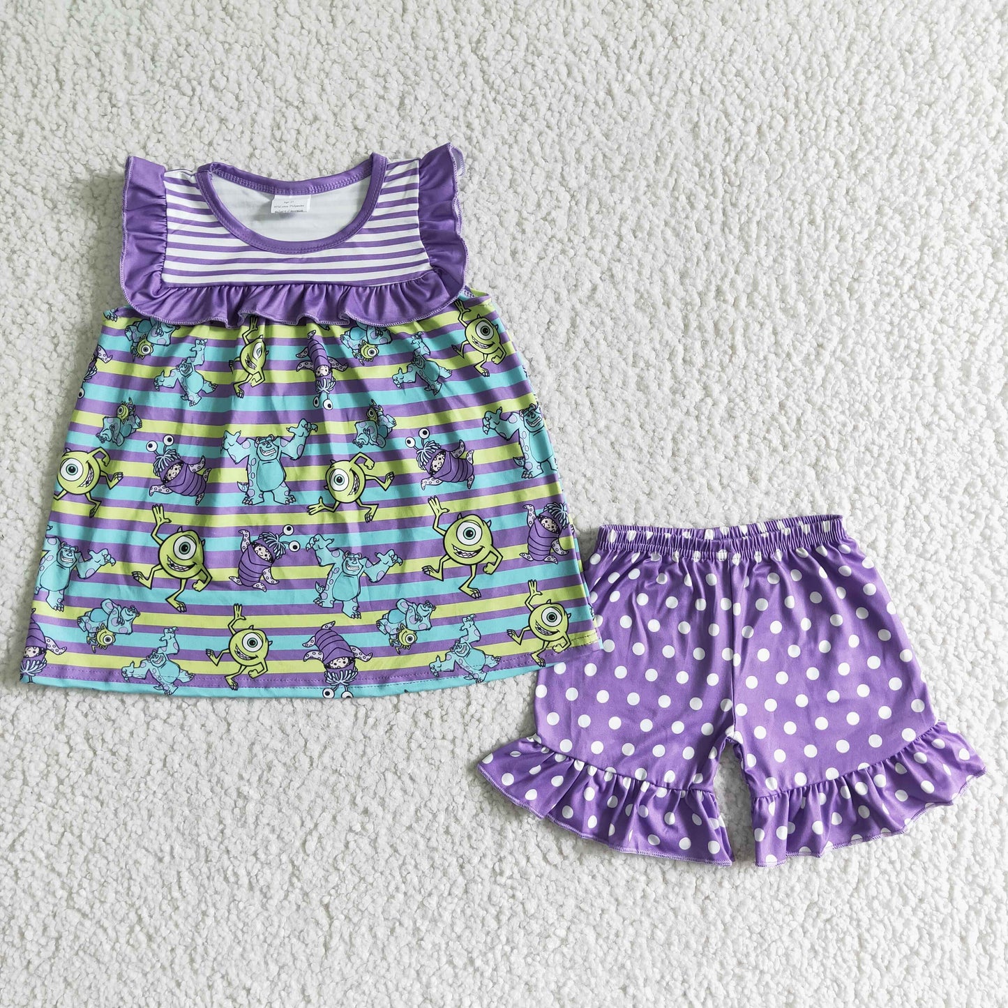 Sleeveless tunic lavender polka dots shorts baby girls summer clothes
