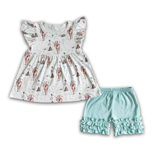 Teepee horse kids girls summer clothing set