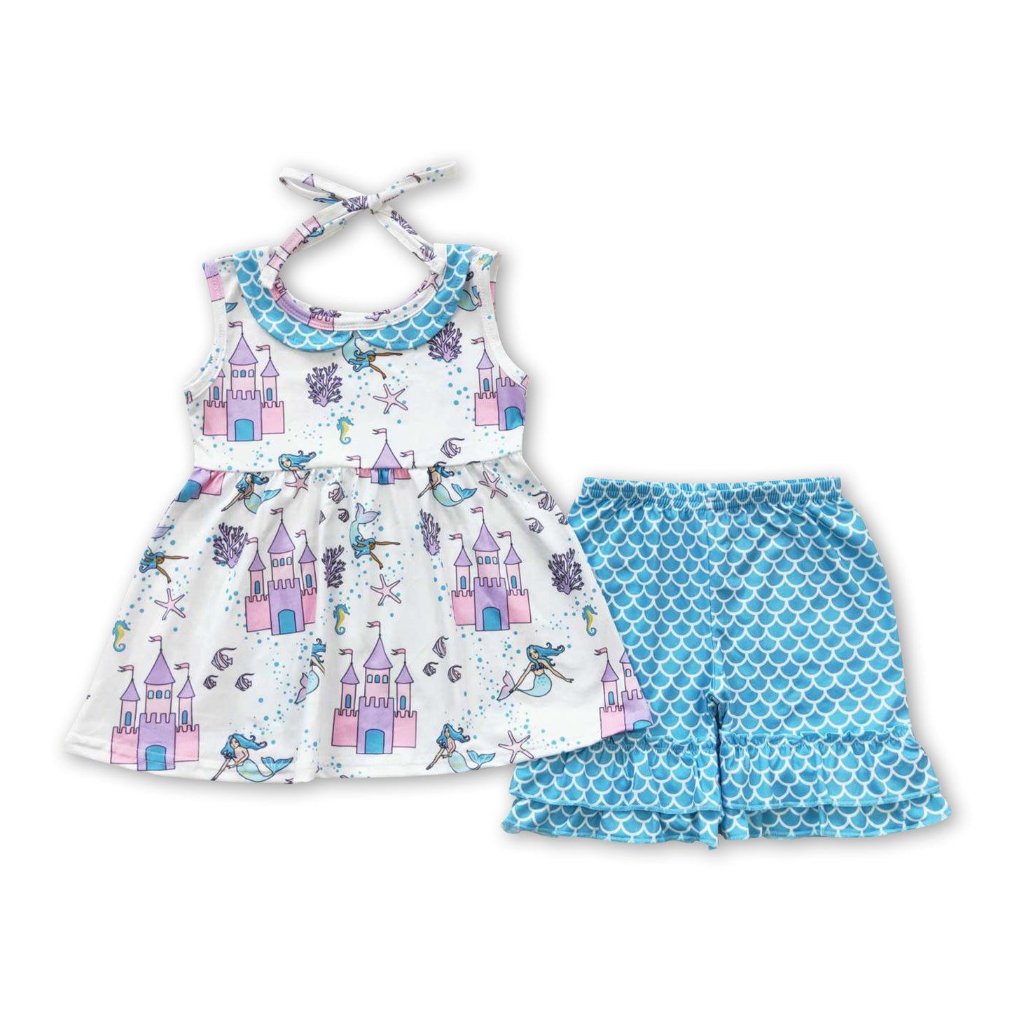 Mermaid scale princess castle baby girls summer outfits