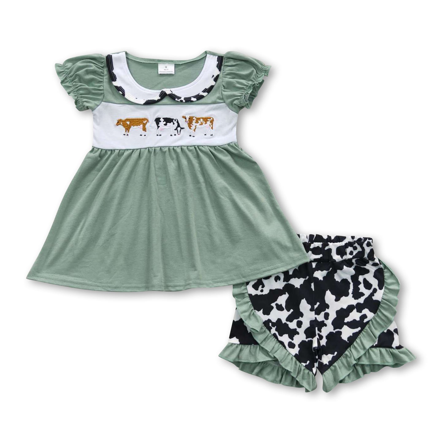 Cow print tunic ruffle shorts kids girls clothing set