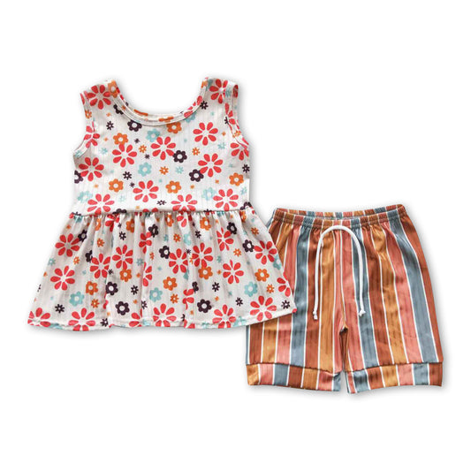 Floral peplum stripe shorts boho baby girls clothing