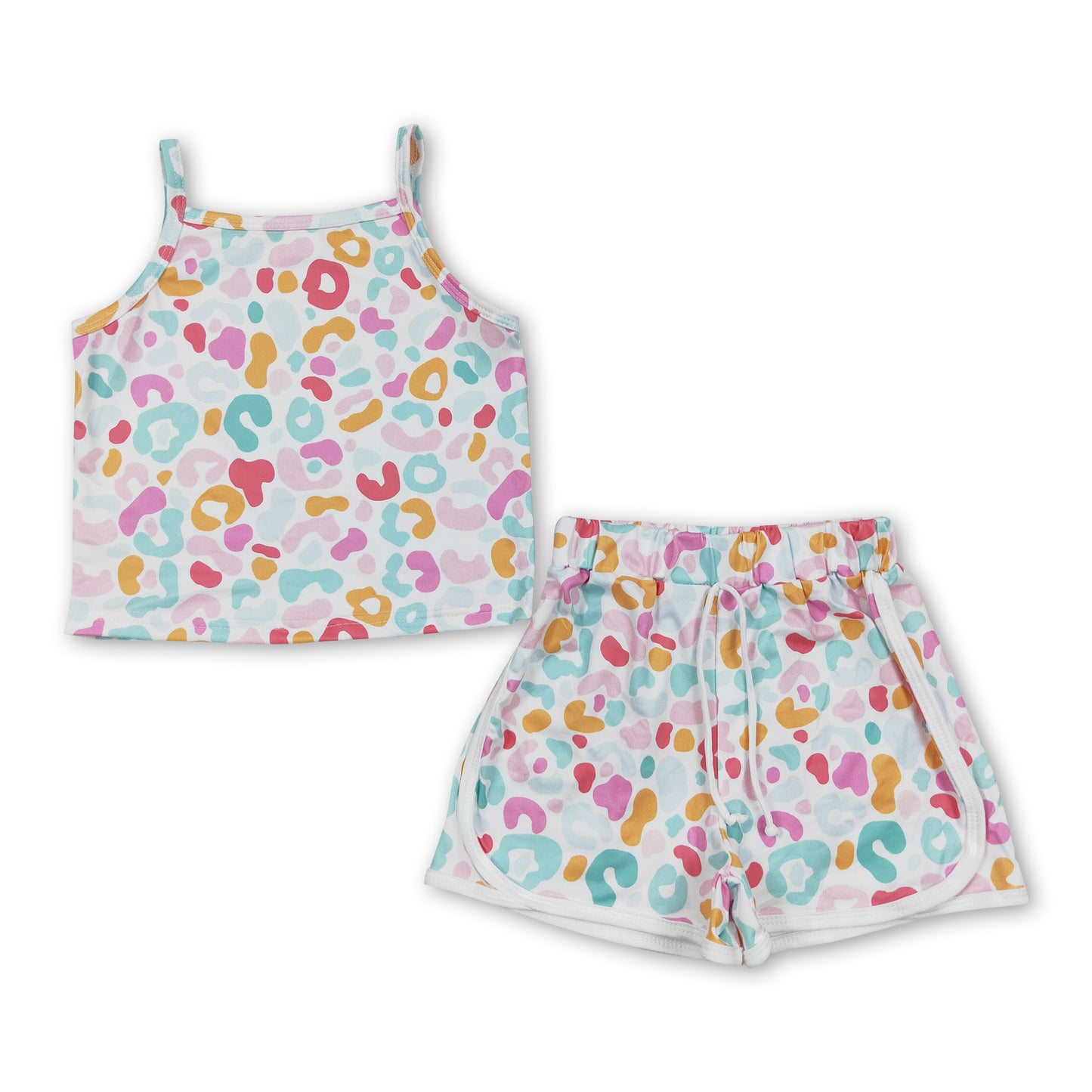 Colorful leopard sleeveless top shorts girls clothes