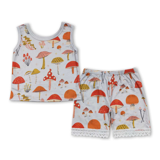 Sleeveless mushroom top shorts baby girls clothes